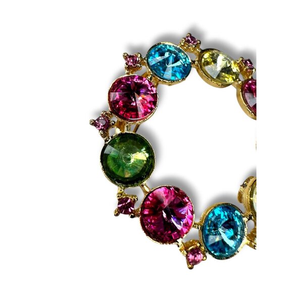 Alex & Ani Colorful Gold-Tone Circle Rhinestone Brooch Signed Uranium Glass Glow - Picture 5 of 13